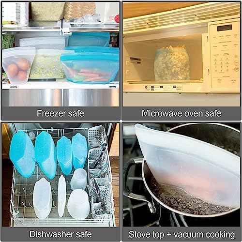 Zip Standing Reusable food container, silicone bag, 6 Pcs Zip