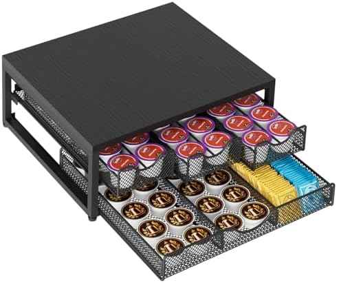 Coffee Pod Holder For Counter, 3 Pull-Out 72 K-Cup Holder Drawer, Wooden Cafe Pods Storage Organizer with Sliding Drawers for Coffee Station, Home, Kitchen, Office, Dorm (Black)