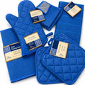 Light Blue Kitchen Towel Set with 2 Quilted Pot Holders, Oven Mitt