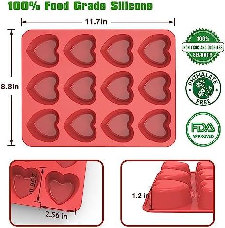 SILIVO 2 Pack Heart Shaped Cupcake Pan, Nonstick Heart Shaped Muffin