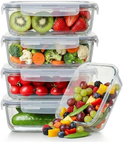 5-Pack 36oz Borosilicate Glass Food Storage Containers with Lids