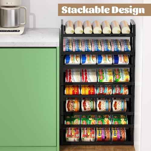 2-Tier Can Organizer for Pantry, Expandable Length Can Rack for Kitchen Shelf Organizer and Storage, Sturdy Metal Standing Can Holder for Canned Soup Soda Food Goods Storage, Stackable