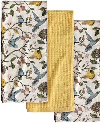 Miss Adola 3pcs 270GSM Cotton Kitchen Towels, Lemon Bird