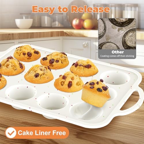 2Pack Silicone Muffin Pan For Baking With Metal Reinforced Frame, 12