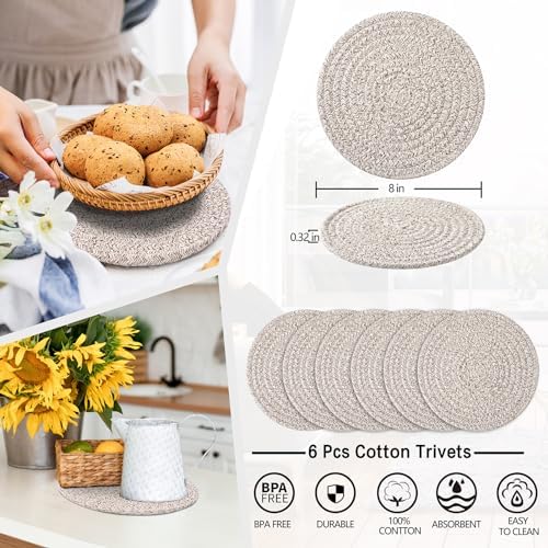 Coga Cotton Trivets for Hot Dishes, 6 Pack Heat Resistant Kitchen Hot