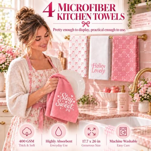 10 Pcs Pink Bow Kitchen Decor and Accessories Set, Coquette Kitchen