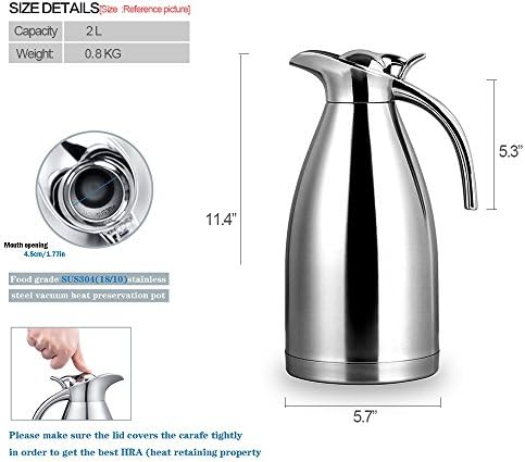 68 Oz Stainless Steel Thermal Carafe - Double Walled Vacuum Insualted