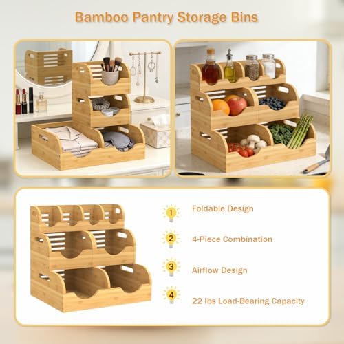 Potato and Onion Storage Bin, Made of bamboo, With 2 banana hooks