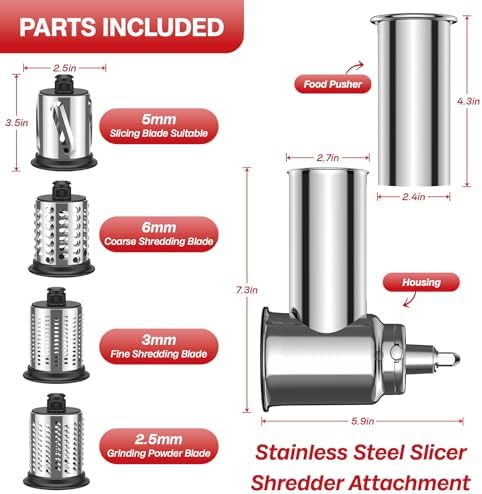 Stainless Steel Slicer Shredder Attachment for KitchenAid Stand Mixer