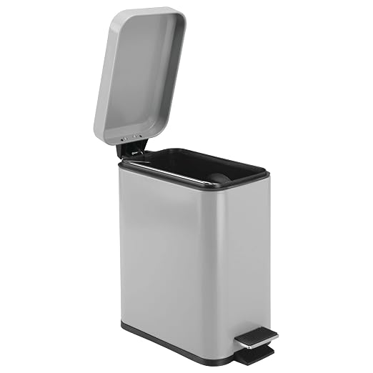 mDesign Small Modern 1.3 Gallon Rectangle Metal Lidded Step Trash Can, Compact - Image 7
