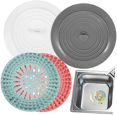 4 Pack Silicone Sink Plug and Strainer Set for Kitchen and Bath