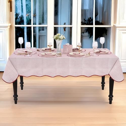Ridhi Ruby Red Stripe Block Print Square Tablecloth 60x60 Inch