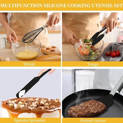 Silicone Kitchen Cooking Utensils Set, Black