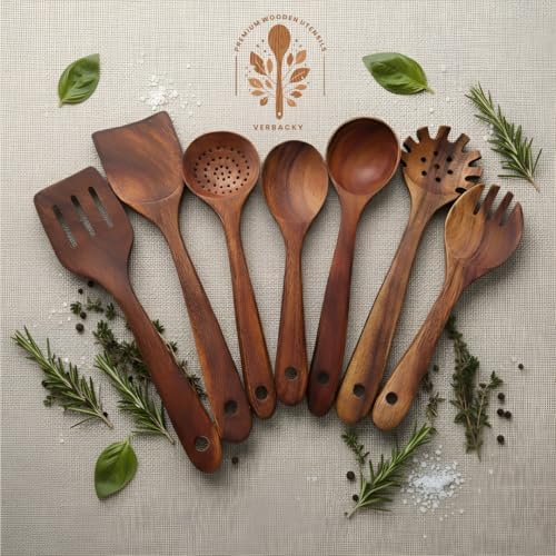 9-Piece Natural Teak Wooden Utensil Set