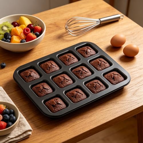 2 Pack Brownie Pan, 12-Cavity Non-Stick Square Muffin Tin with