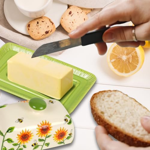 Butter Dish with Lid for Countertop, Sunflower Butter Keeper Holder