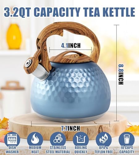 3.2Qt Stainless Steel Whistling Tea Kettle, Blue