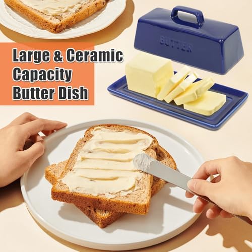 GUTE Butter Dish with Lid Ceramic Countertop Storage Navy Blue