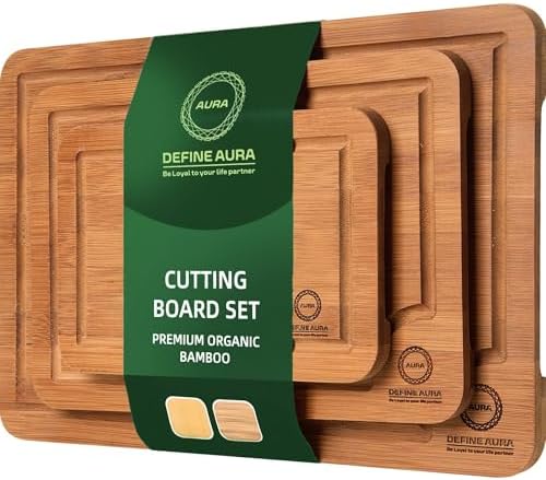 Organic Bamboo Cutting Board Set of 3 – Wooden Kitchen Boards for