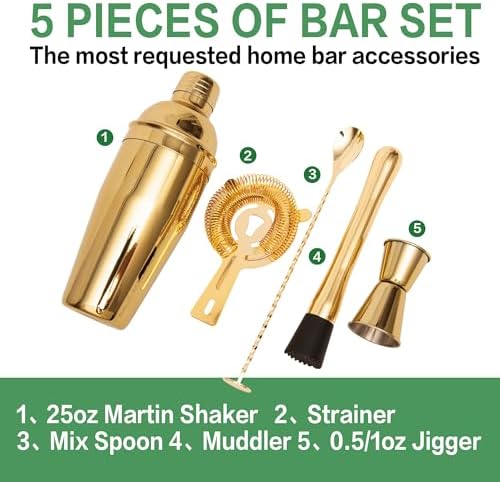 Cocktail Shaker Set Bartender Kit,5 Piece Bar Set Stainless Steel Bar