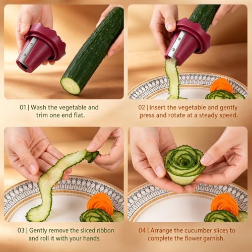 Manual Vegetable Spiralizer and Curler for Rose Flower Carving,2PCS-A