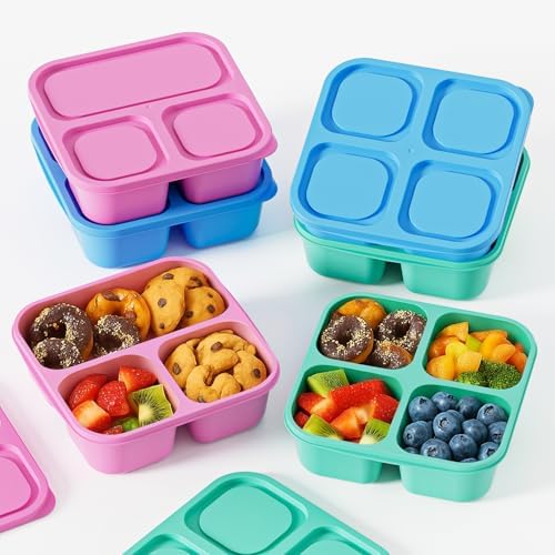 Canfanni 6 Pcs Snack Box Container Set, Reusable 3&4 Compartment Meal