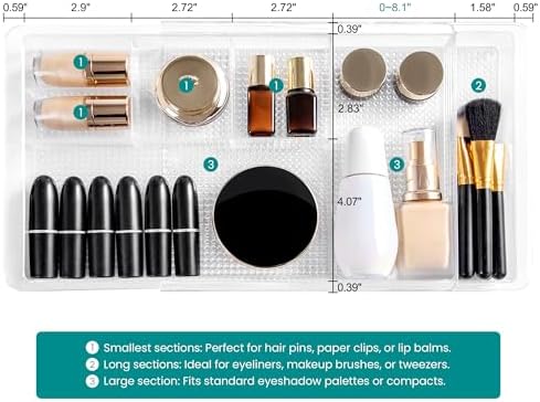 Oubonun Expandable Shallow Vanity Plastic Makeup Drawer Organizers