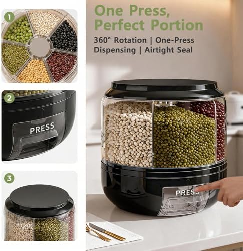 Rotating Grain Storage Bin 6 Grids Rice Container One-Click Output