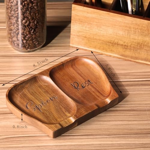 Large Acacia Wood Spoon Rest, Double Wooden Spoon Holder With Non Slip