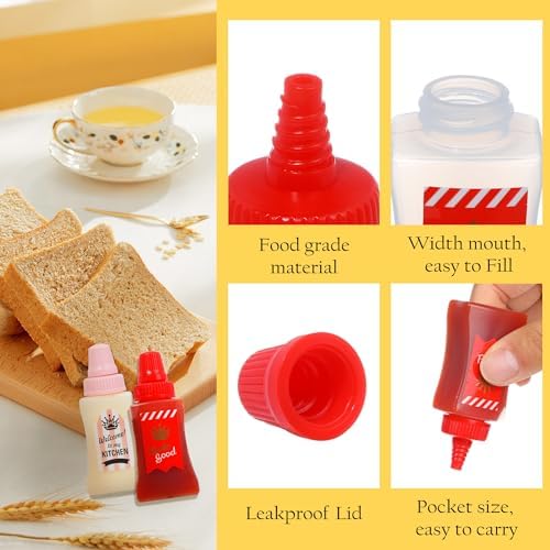 4 Pieces Mini Ketchup Bottle for Lunch Box, Small Condiment Squeeze