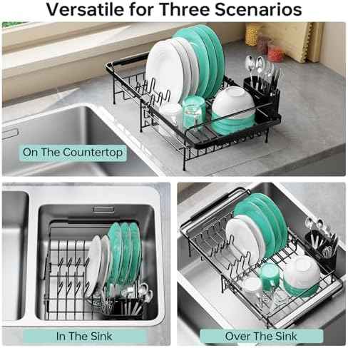 Urackify Expandable in-Sink or Over-Sink Dish Drying Rack, 14.5"-18", Black