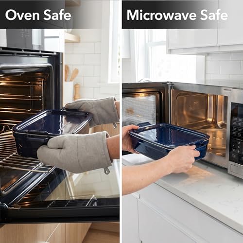 OVENTE 3 Qt Rectangular Ceramic Baking Dish with Lid, Blue BP13BL