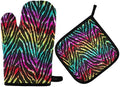 QMXO African Zebra Skin Stripe Rainbow Oven Mitts Quilted Cotton