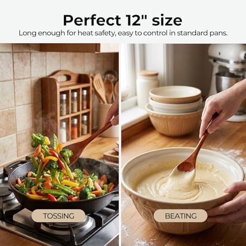 HANSGO Wooden Spoons for Cooking, 12 Inch Mixing Wood Spoon with Long