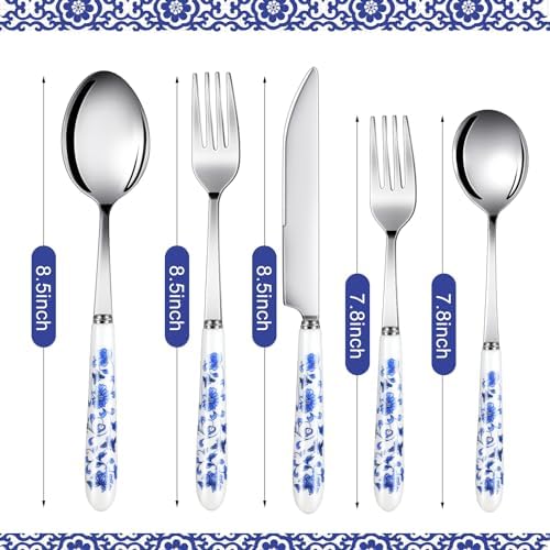 10 Pcs Chinoiserie Silverware Set Blue White Porcelain Ceramic