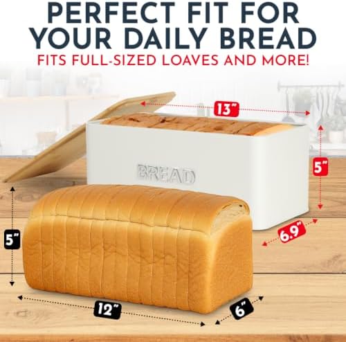 Bread Box for Kitchen Countertop, Homemade Bread - Bamboo Cutting Board Lid