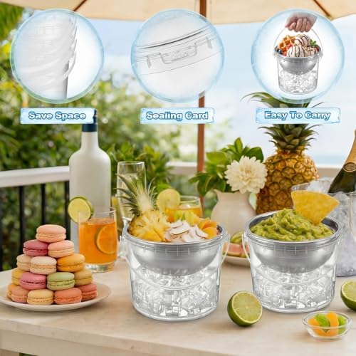 6 Set 34 oz Dip Chiller Bowl with 68 oz Ice Bowl Base with Handle