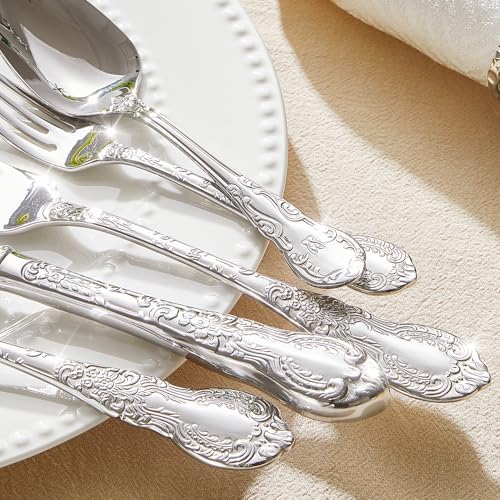 Silverware Set for 12, 60pc Vintage Flatware Set, 18/10 Stainless
