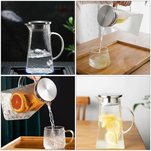 Glass Water Pitcher with Lid 1.8l Large Capacity for Kitchen