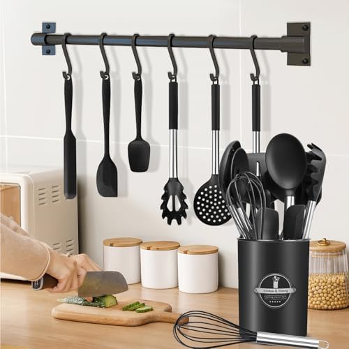 KSENDALO Cooking Utensils Set of 26, Black Silicone