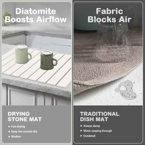 2Pcs Large Stone Dish Drying Mat for Kitchen Counter, Foldable Super