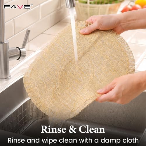 FAVE Gold Woven Placemats Set of 6, Washable Round Table Mats