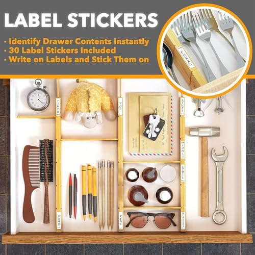 SpaceAid Bamboo Drawer Dividers with Inserts and Labels, Kitchen