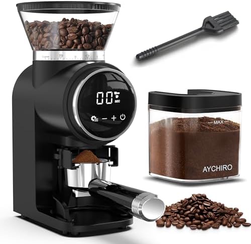 AYCHIRO Electric Conical Burr Coffee Grinder, 30 Settings, Black