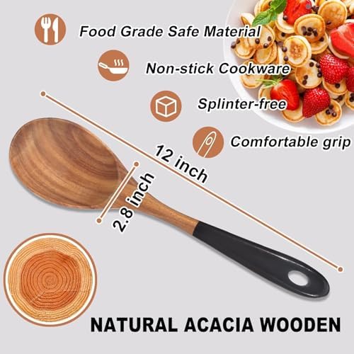2 Large Wooden Spoons for Cooking Non Toxic Mixing Wood Serving Spoon