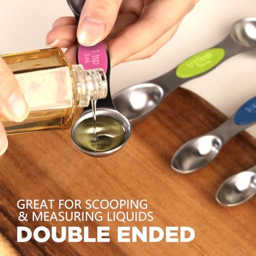 ChefAide Set of 8 Magnetic Measuring Spoons, Stainless Steel, Dual