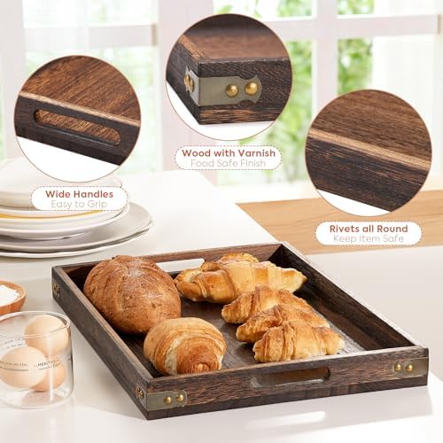 Wood Serving Tray - 17In Large Serving Tray with Handles | Decorative