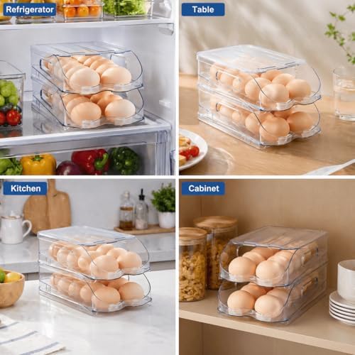 SMRCAD 24-Egg Holder for Fridge, Auto-Rolling