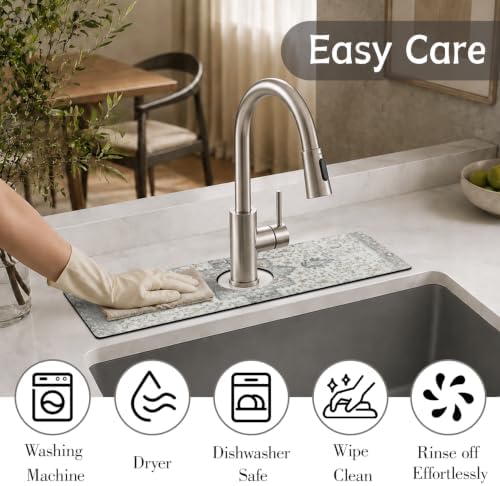 Boho Kitchen Sink Splash Guard Faucet Mat,Vintage Grey Modern