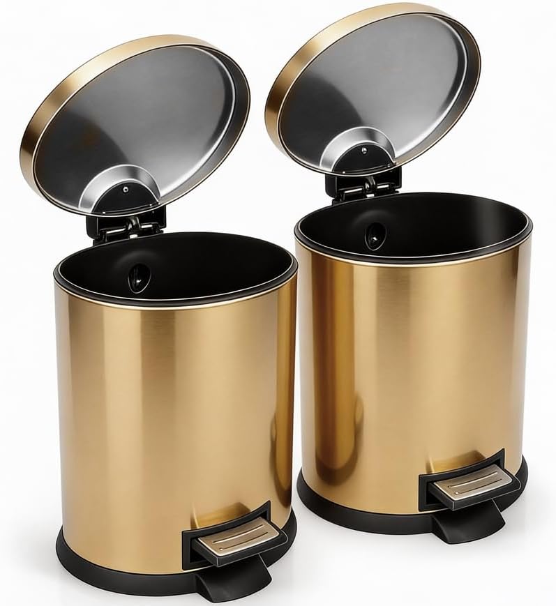 SIMPLYKLEEN 2 Pack 1.3 Gallon Bathroom Trash Cans, Gold